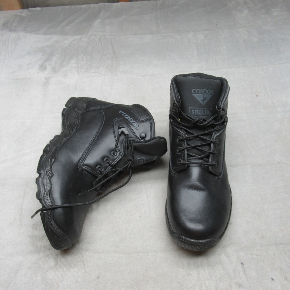 Condor Men 12 Work Boots Black Leather Steel Toe Lace Up Rain Slip Resistant NEW